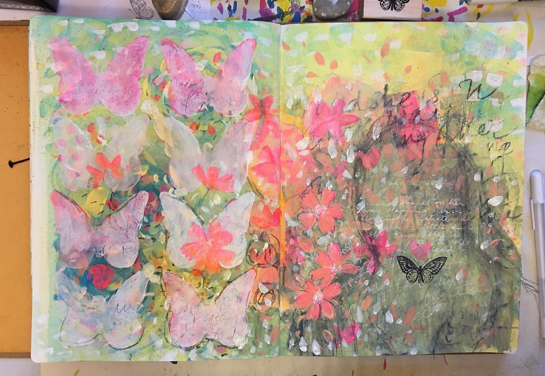 …and she is on her way flapping her wings looking to satiate her hunger…little does she know she is on a path to collect nectar instead… Daily Art Journal Day 6