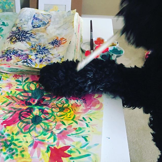 Caught red handed!!! Wondering where all my brushes disappear! #pepperthedoodle #artjournaling #dailyartjournal