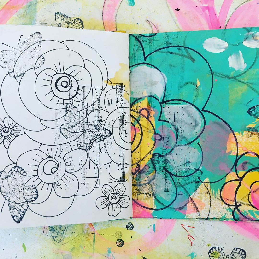 Daily Art Journaling ~ Day 112 A spread in my tiny journal.