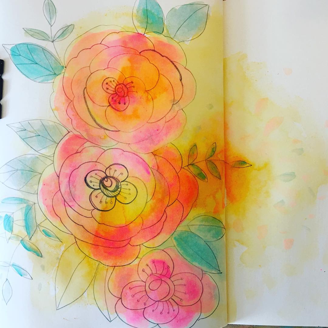 Daily Art Journaling ~ Day 118 Neon florals