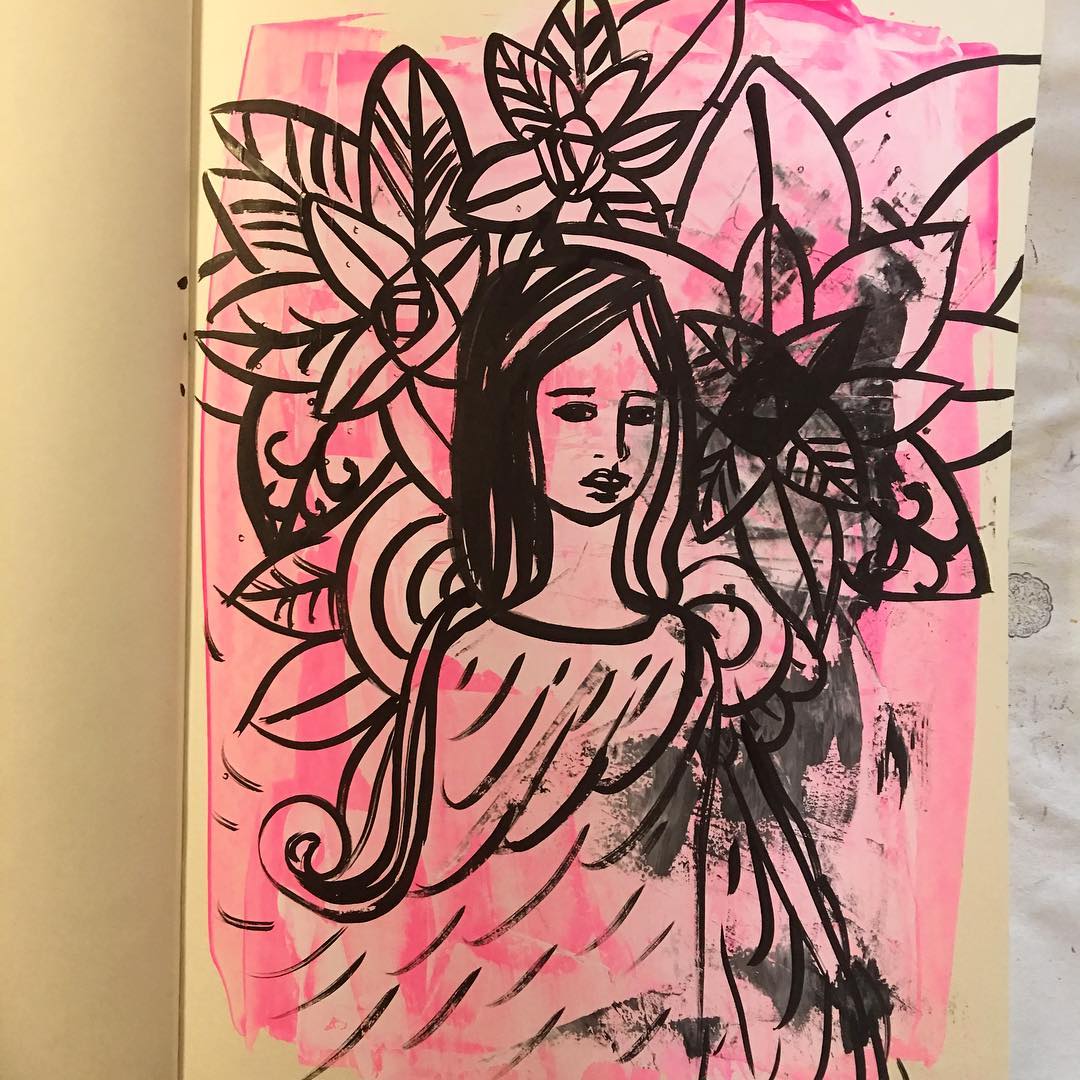 Daily Art Journaling ~ Day 155 She wanted to join me in my art journal today…