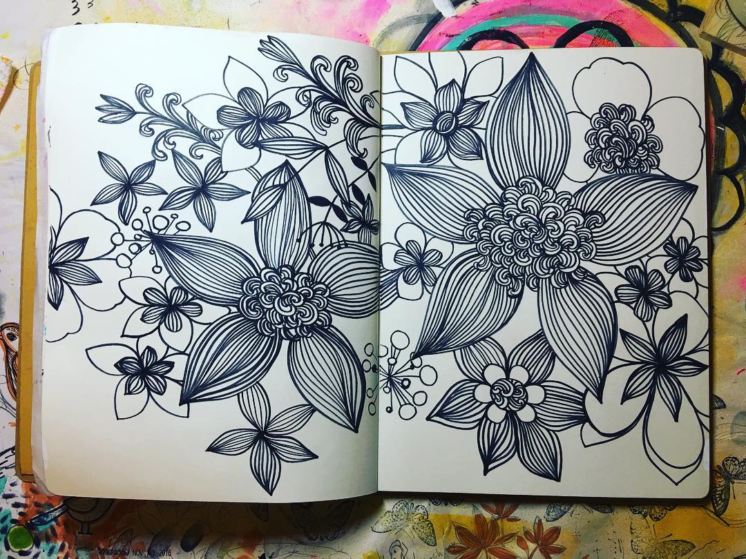 Daily Art Journaling ~ Day 173 Sharpies at work…abstract florals