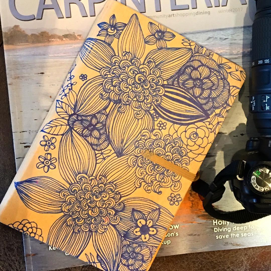 Daily Art Journaling ~ Day 181 Doodling on the cover today…in traveling mode!!