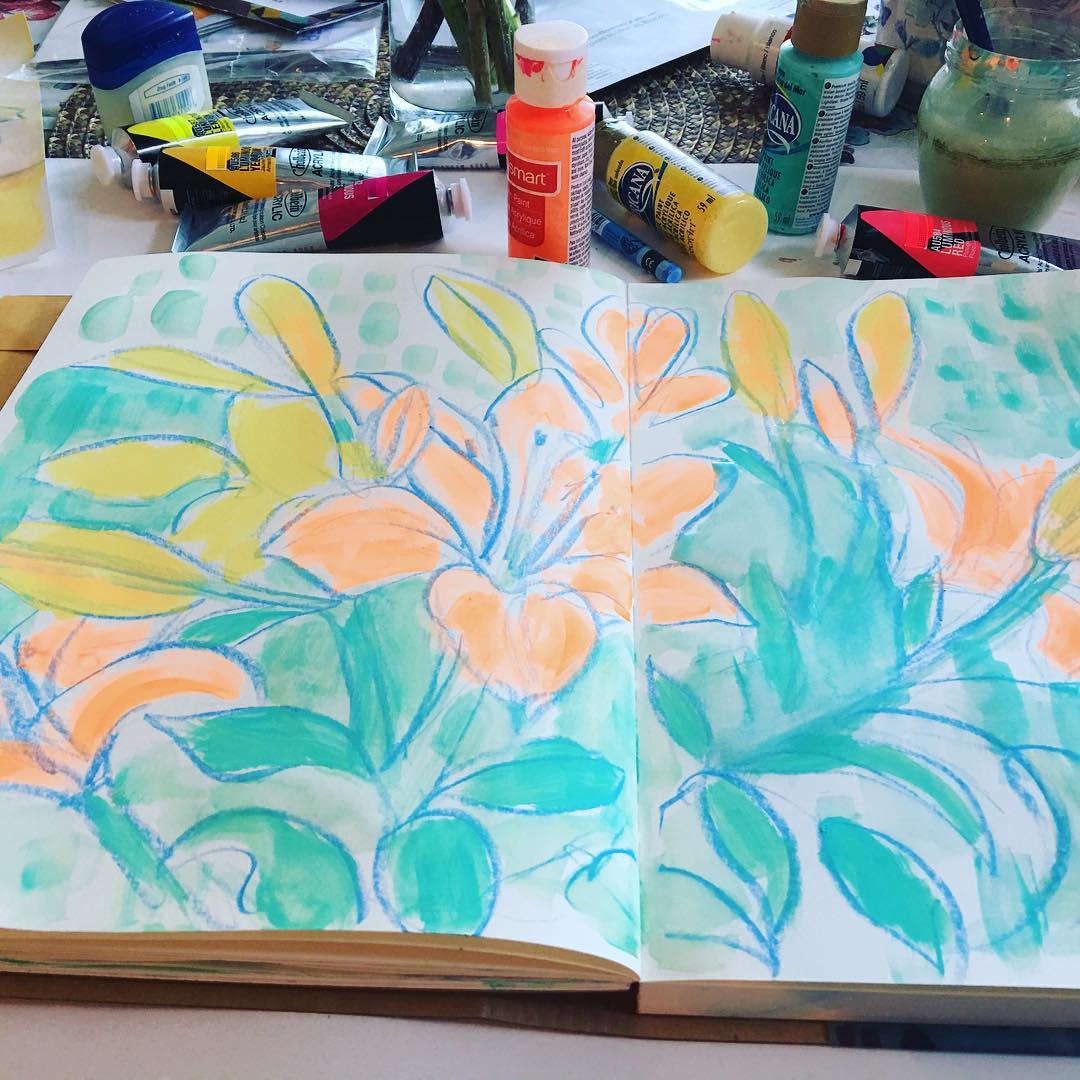 Daily Art Journaling ~ Day 247 Neon blooms…some days, well most days I only think in neons!! Can’t seem to have enough!