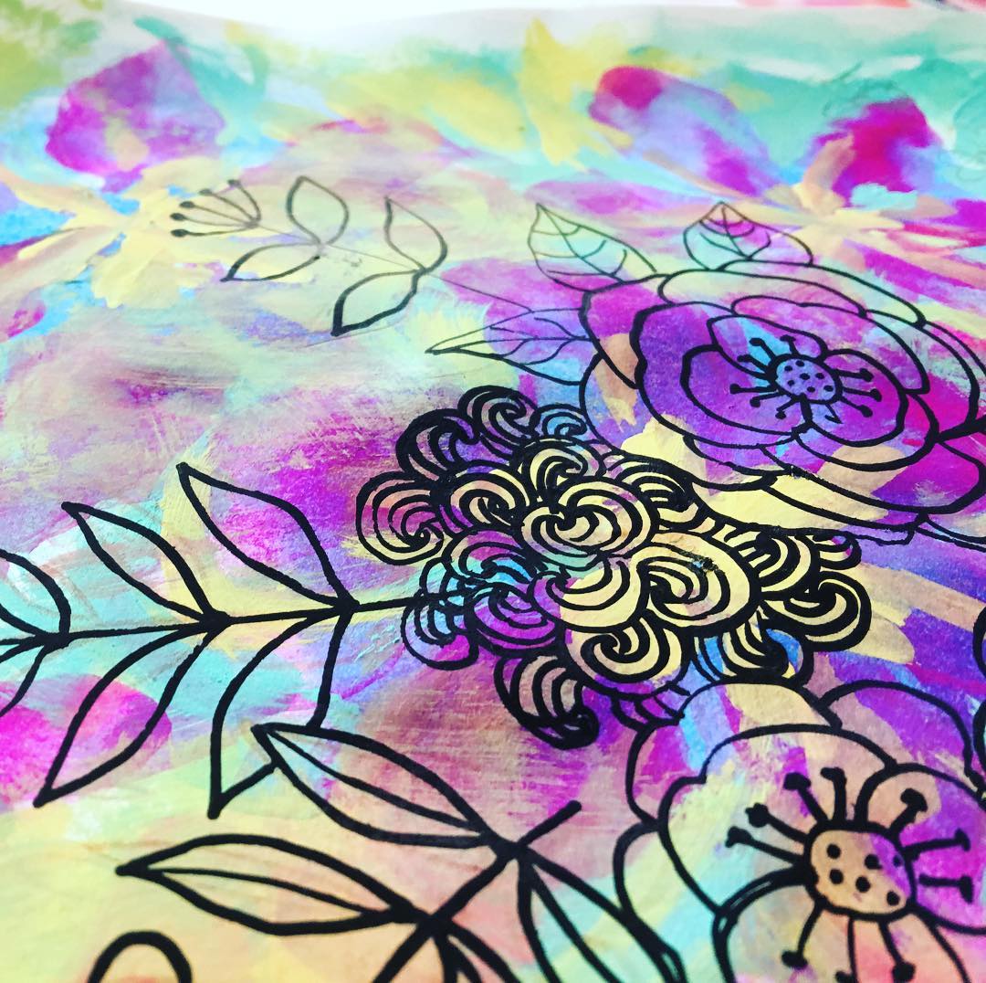 Daily Art Journaling ~ Day 256 Vibrant blooms…love mixing doodles with color splashes