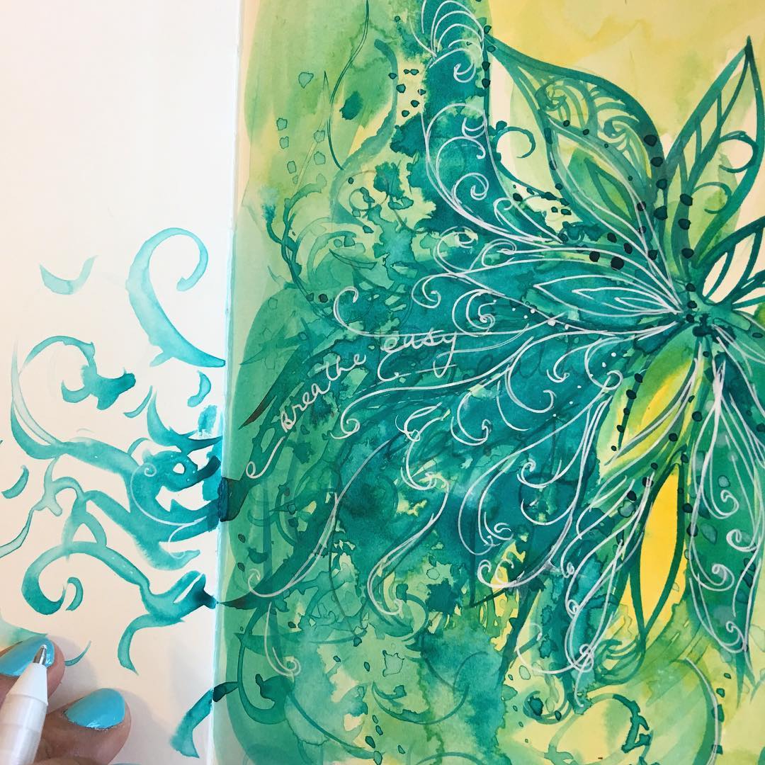 Daily Art Journaling ~ Day 286 Breathe Easy… Playing around with inks and water!!