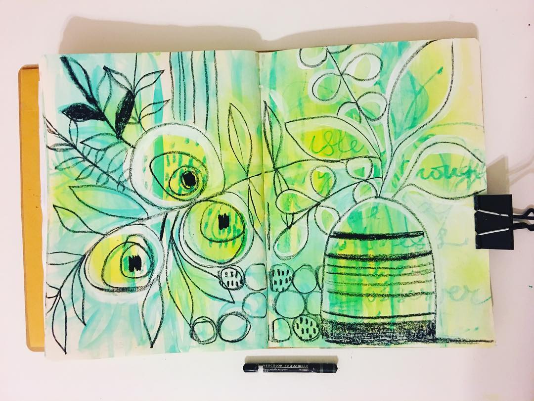 Daily Art Journaling ~ Day 306 Underneath all these layers of paint often there are words, thoughts and emotions that surface from time to time but the layers of paint embalm them in their deep caress…And they are lost in there somewhere…