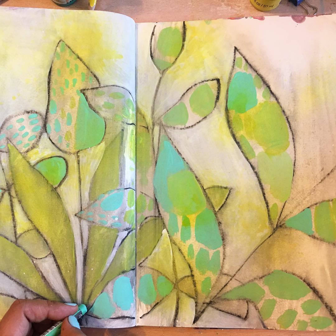 Daily art Journaling ~ Day 308 Some more mark making experiments today…Just love using these vibrant hues. ?