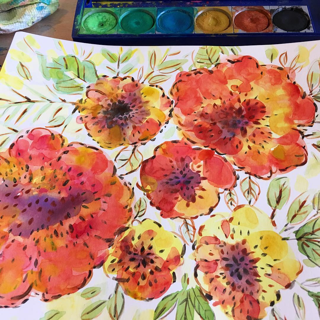 Daily Art Journaling ~ Day 329 Some water color doodling today…on my messy table top!!