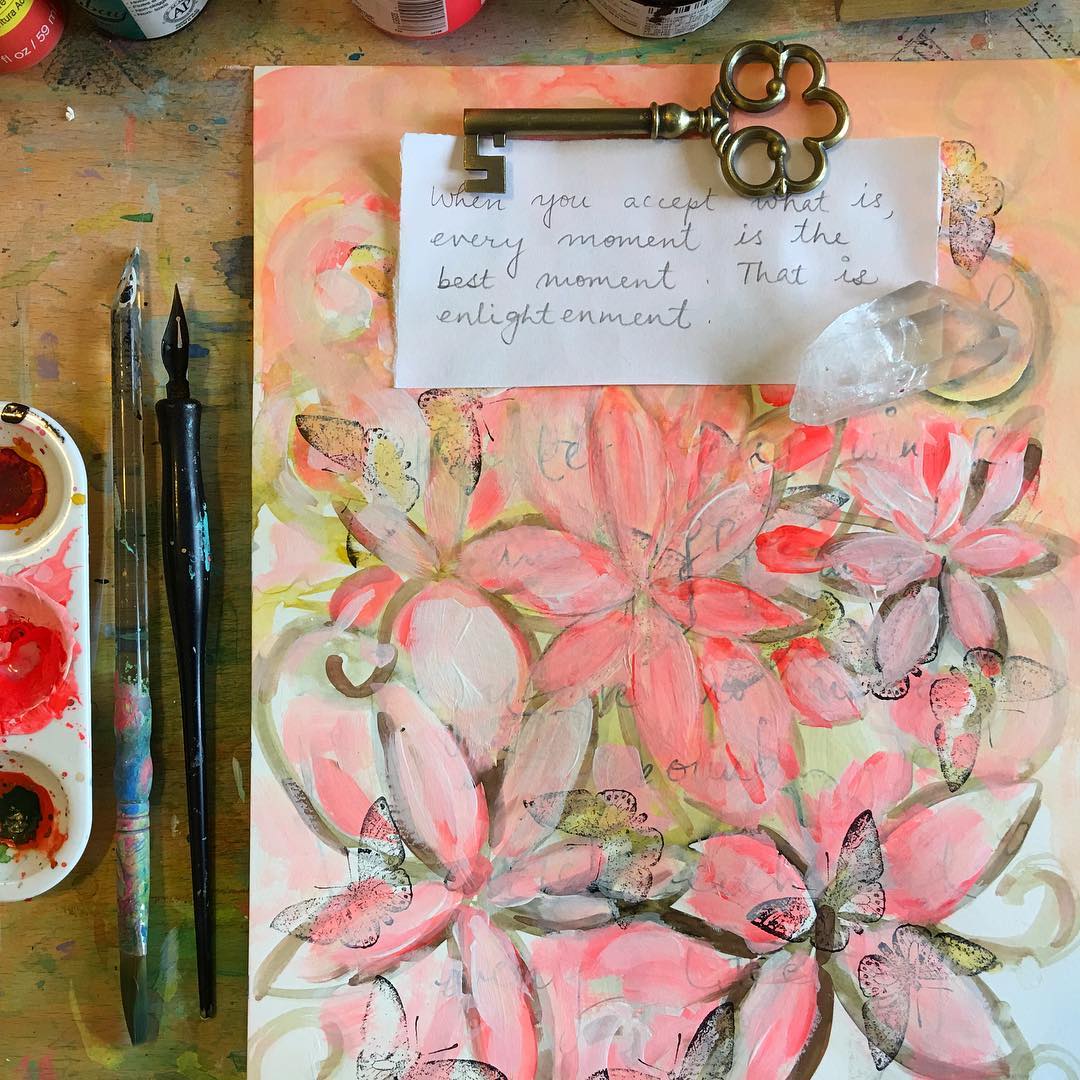 Daily Art Journaling ~ Day 363 When you accept what is, every moment is the best moment. That is enlightenment…A beautiful message from @eckharttolle from the book
