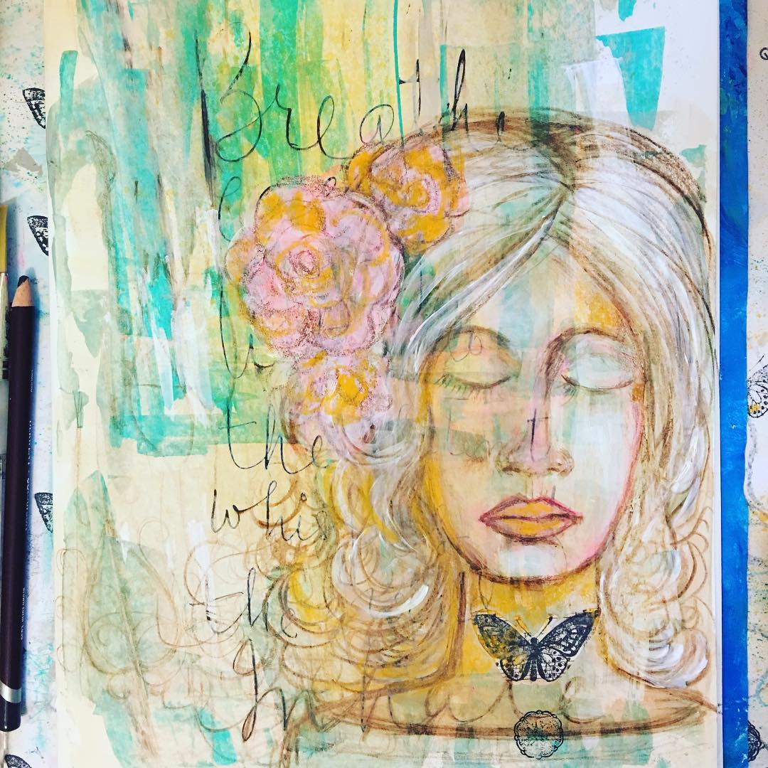 Daily Art Journaling ~ Day 44 Breathe easy . Listen to the silent whispers of the wind . Inhale