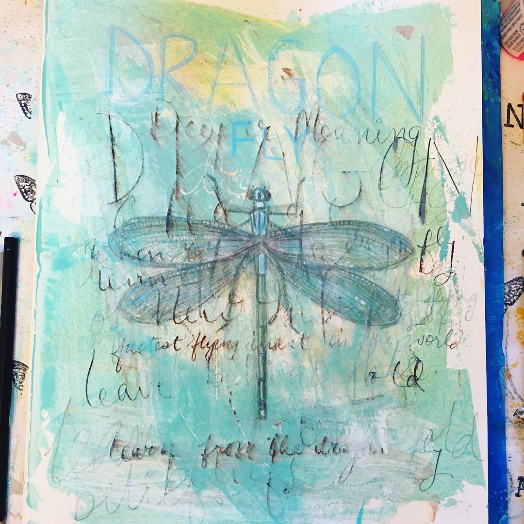 Daily Art Journaling ~ Day 46 Dragon fly is a symbol of change and change in the perspective of self realization and the understanding of the deeper meaning of life.