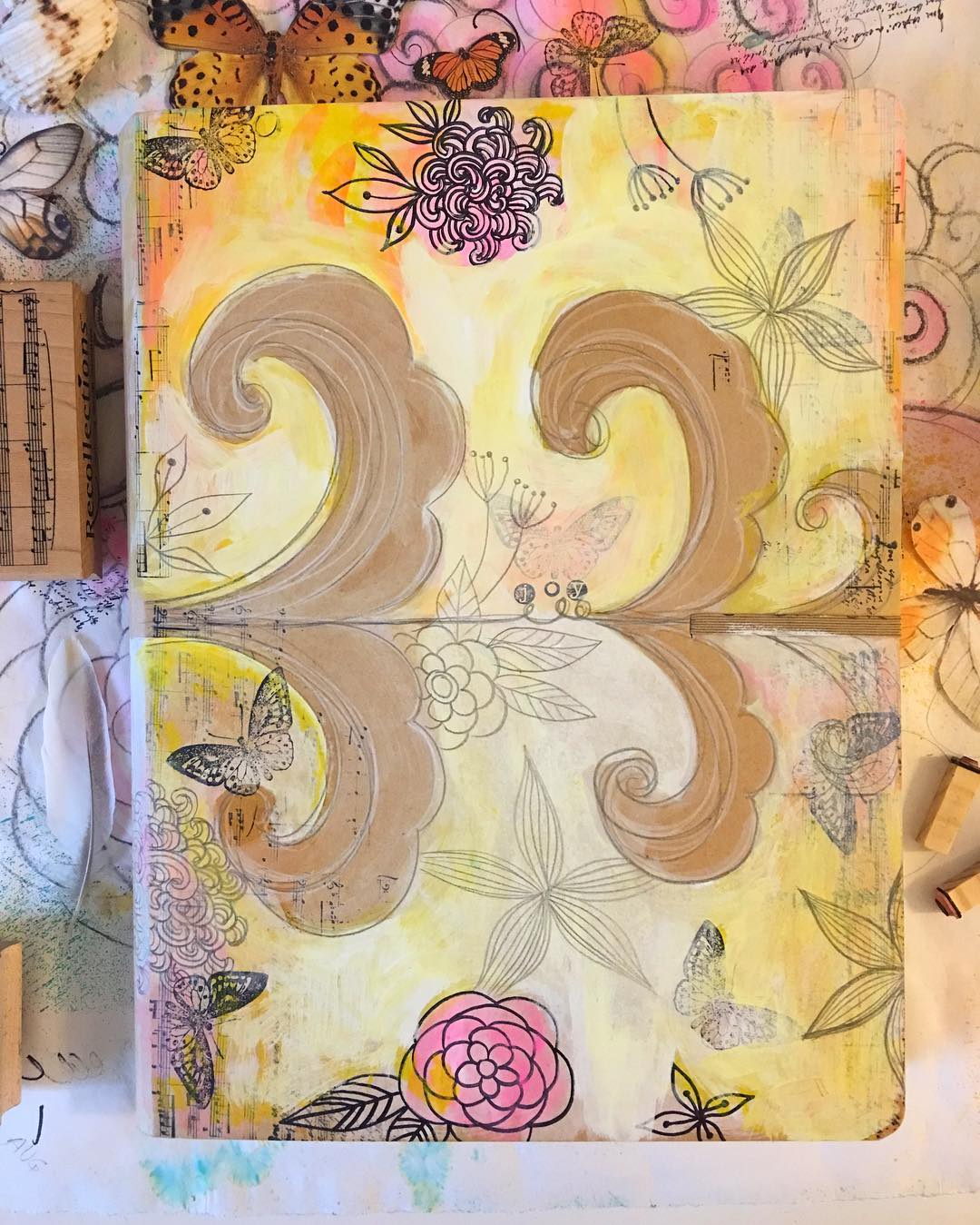 Daily Art Journaling ~ Day 63 Cover of my new @ranger_ink Journal, might continue to work on it but loving it so far :)