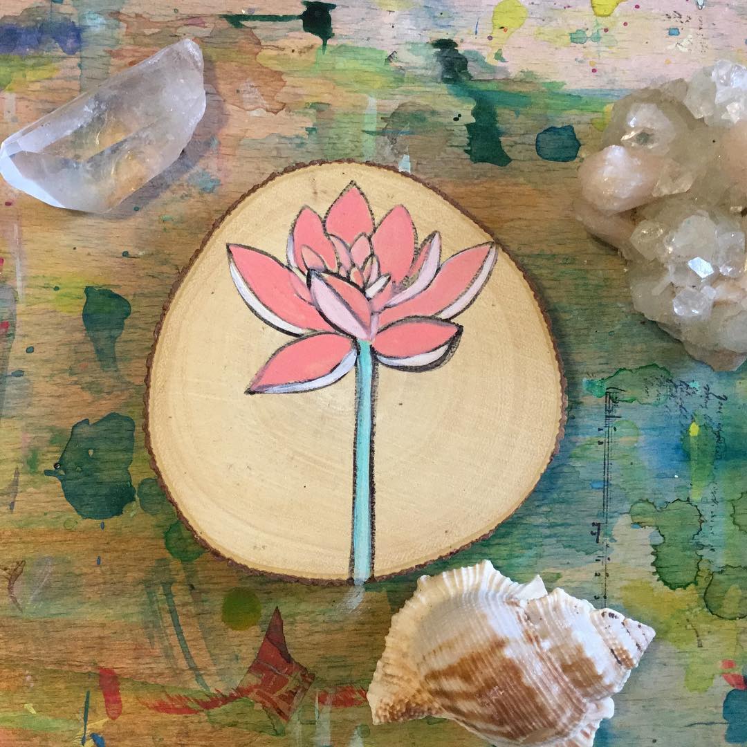 Enjoyed creating this tiny coaster! Painting on raw wood is uplifting…