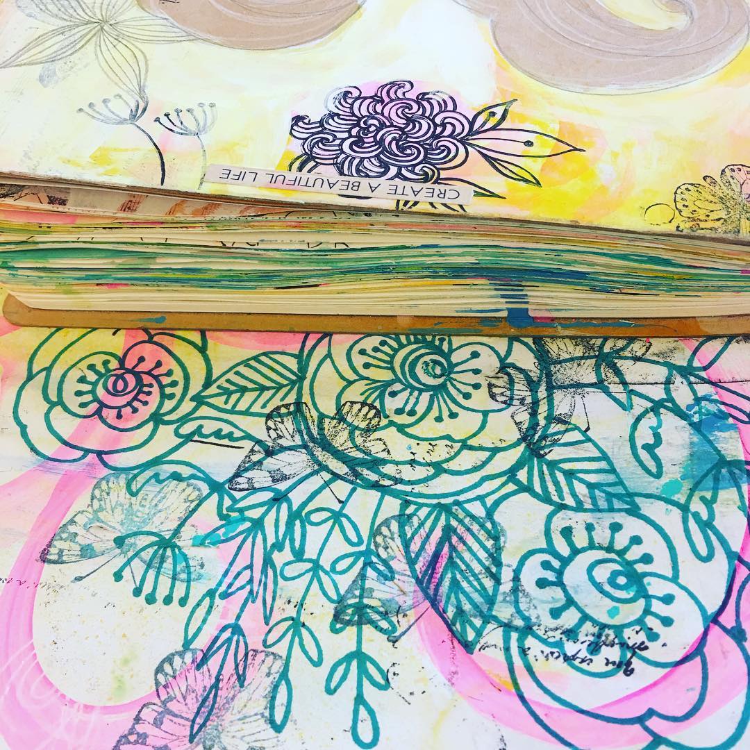 Some random doodles today…on the newsprint paper that stays on my tabletop as I fill up my art journal pages…it has layers and layers of marks and I love the way it is evolving :)