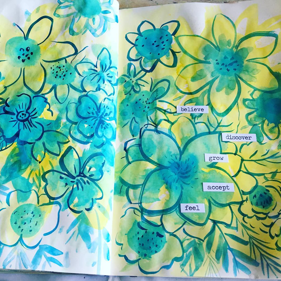 Inky floral doodles...
And some random words..