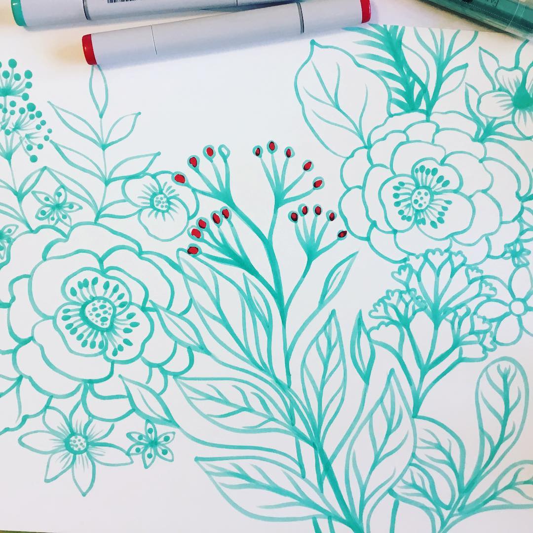 Random florals doodles… Enjoy working with Coptic markers and of course the teal is always my favorite!