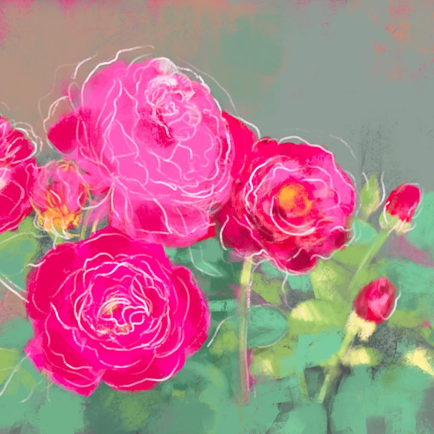 Spring on my mind! 

It’s a cold snowy day here today, so thought of painting some colorful roses on my iPad! 

Painted from a picture I took at my sister’s backyard when I  visited her last summer :)
