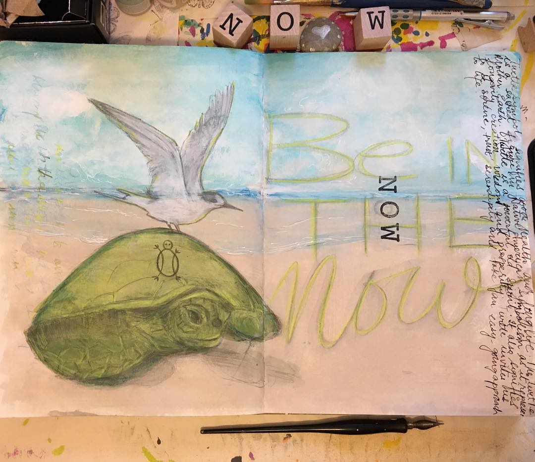 The turtle invites you to be serene and be in the now... Daily Art Journal 
Day 8
