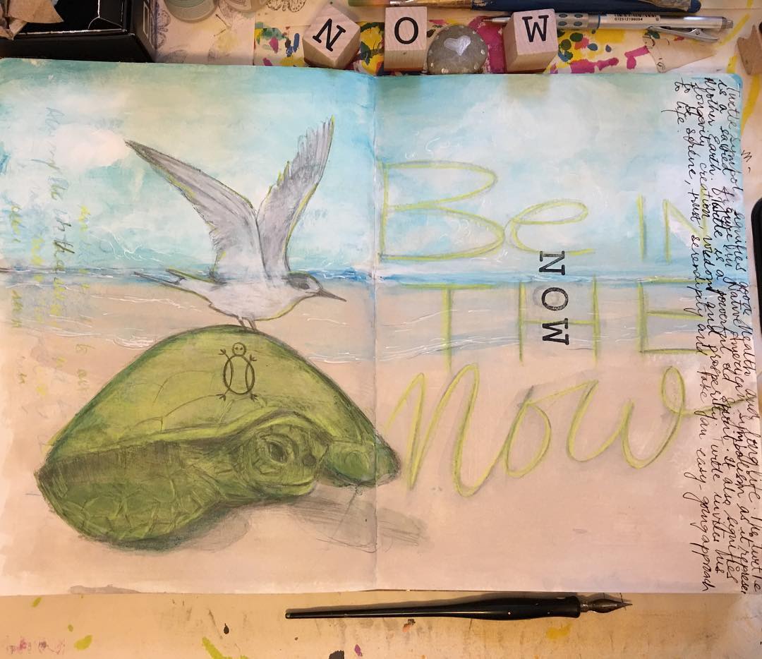 The turtle invites you to be serene and be in the now… Daily Art Journal Day 8