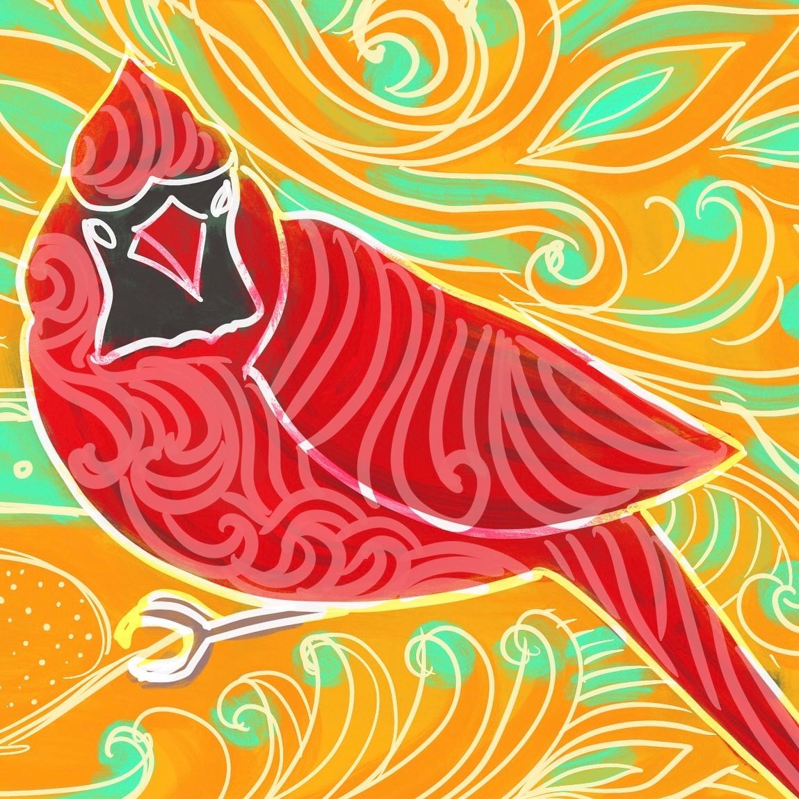 The weekend was mostly spent bird watching! Never realized there are so many different birds in my backyard. Cardinal is the favorite no doubt! Here's my take on a doodled version of the beautiful bird.