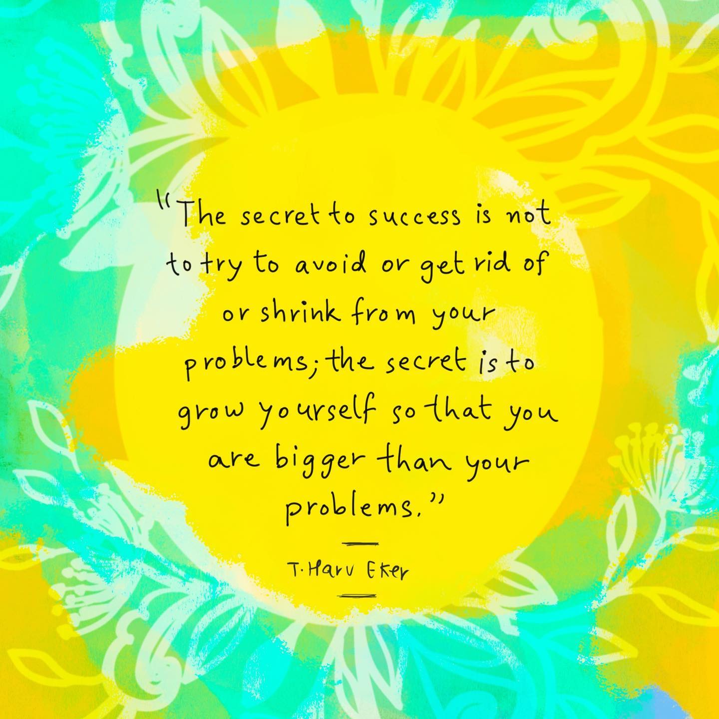 “The secret to success is not to try to avoid or get rid of or shrink from your problems; the secret is to grow yourself so that you are bigger than any problem.”

- T. Harv Eker